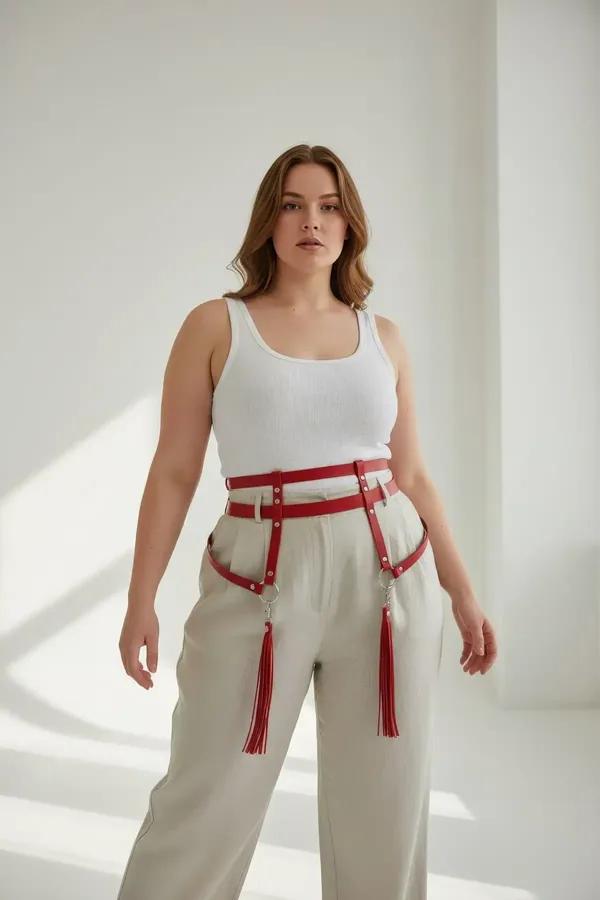 Red Waist Harness with Detachable Tassel Thigh Straps