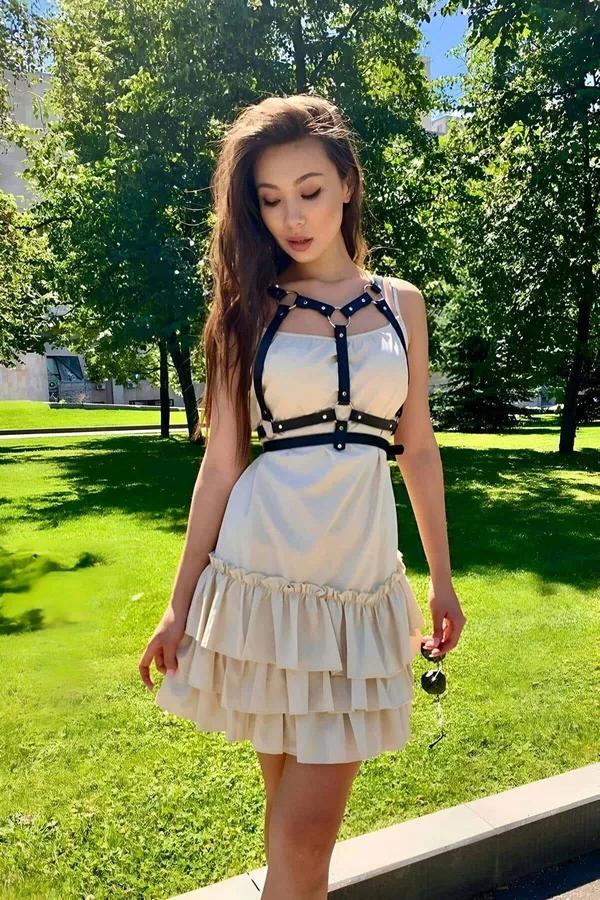 Strappy Faux Leather Chest Harness with Gold O-Rings