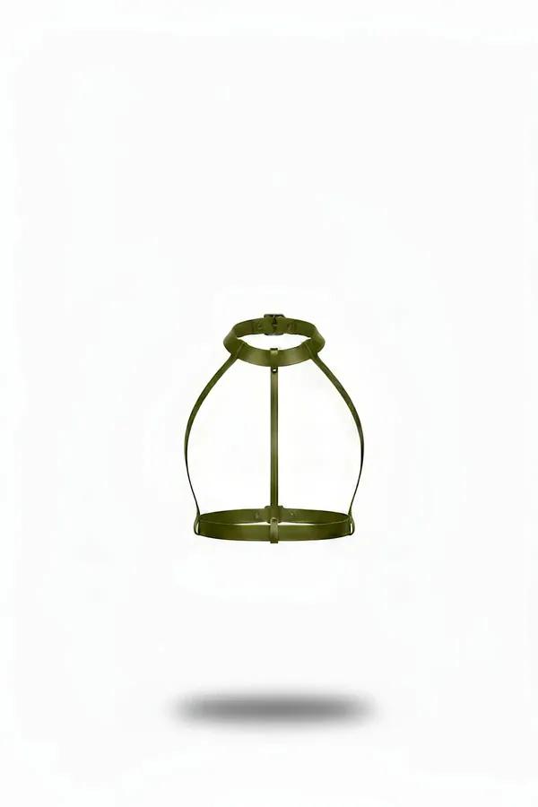 Khaki Faux Leather Chest Harness with Choker Detail
