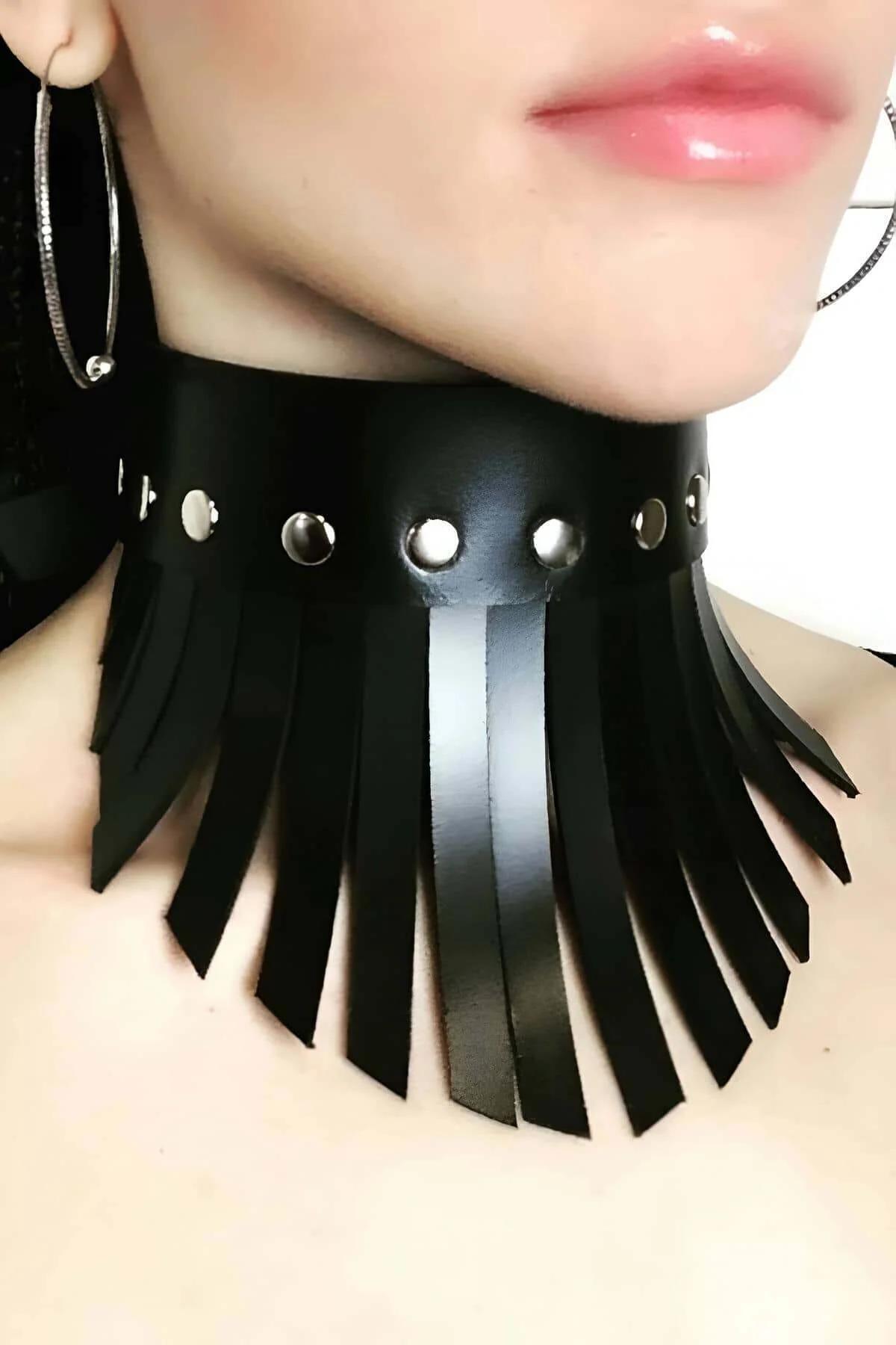 Fringe Collar Choker with Rivet Accents