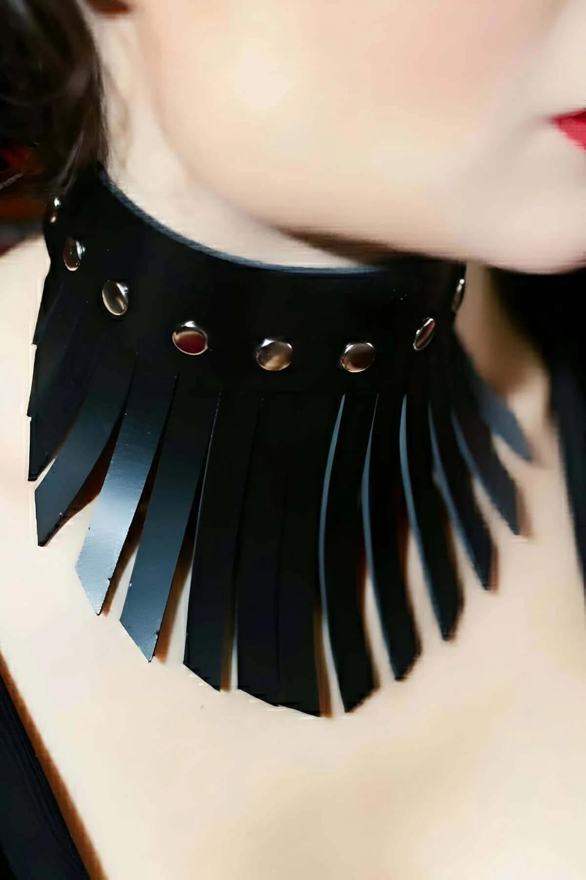 Fringe Collar Choker with Rivet Accents