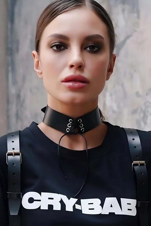 Adjustable Lace-Up Faux Leather Choker Necklace