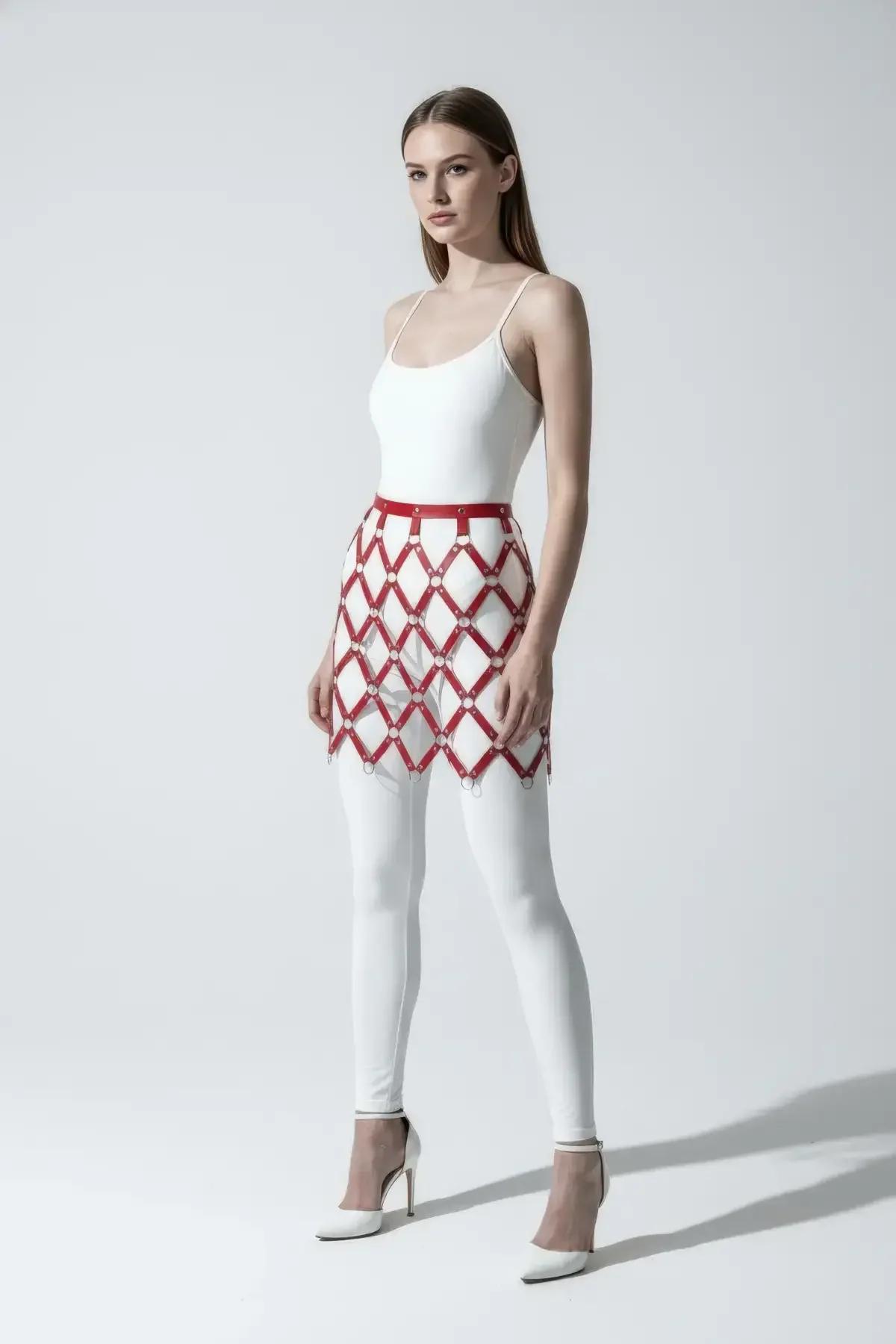 Diamond Grid Faux Leather Skirt Harness