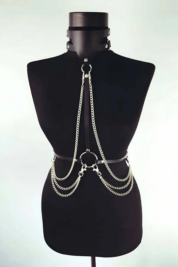 Chest Harness with Cascading Chains & Choker