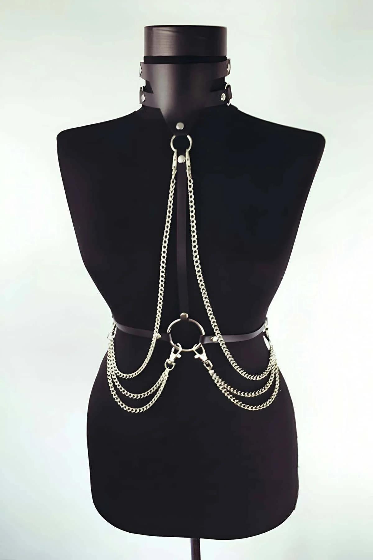 Chest Harness with Cascading Chains & Choker
