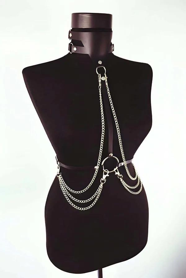 Chest Harness with Cascading Chains & Choker
