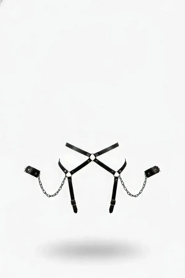 Faux Leather Chest Harness with Detachable Handcuff Chains