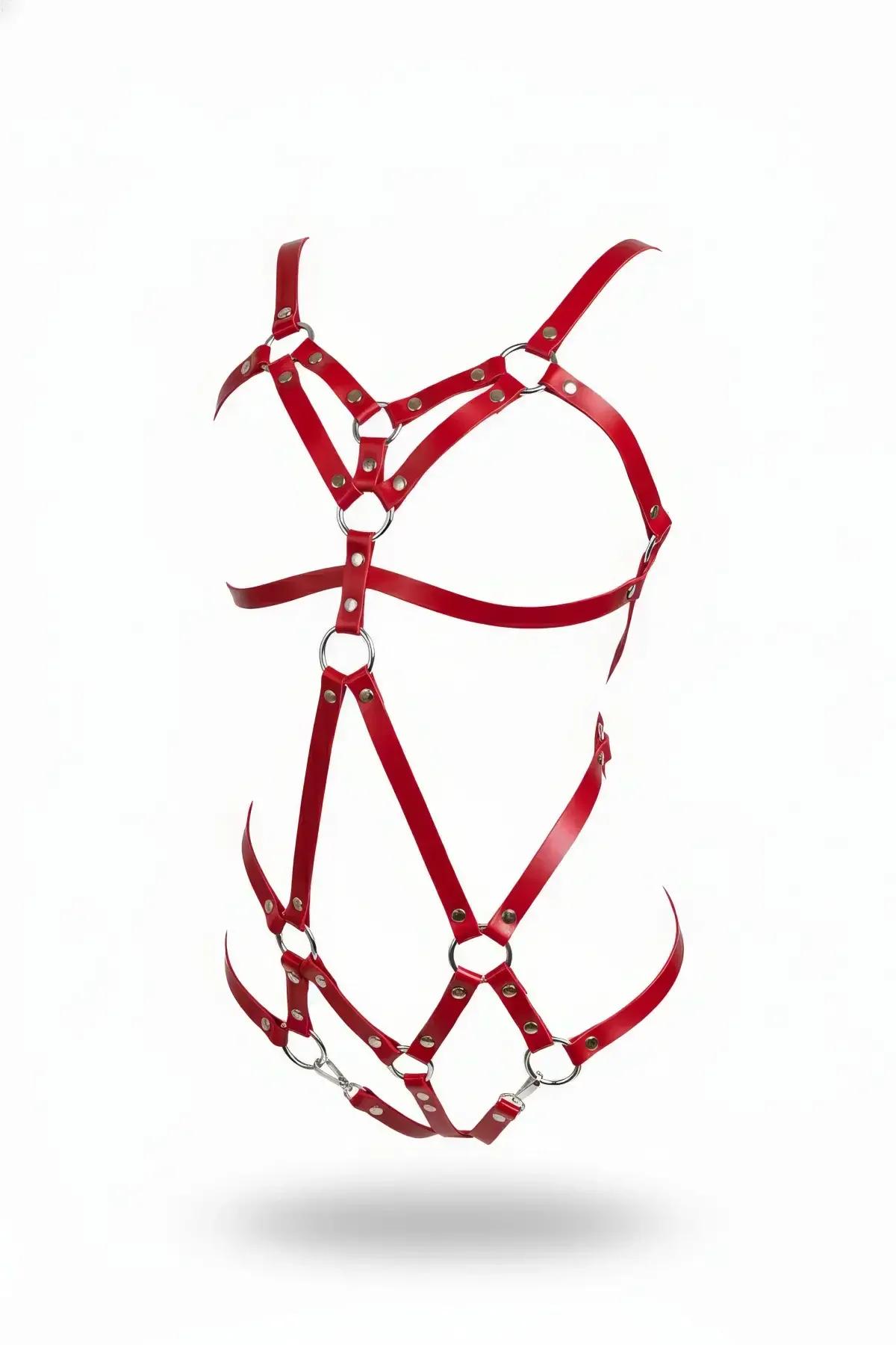 Strappy Red Faux Leather Body Harness