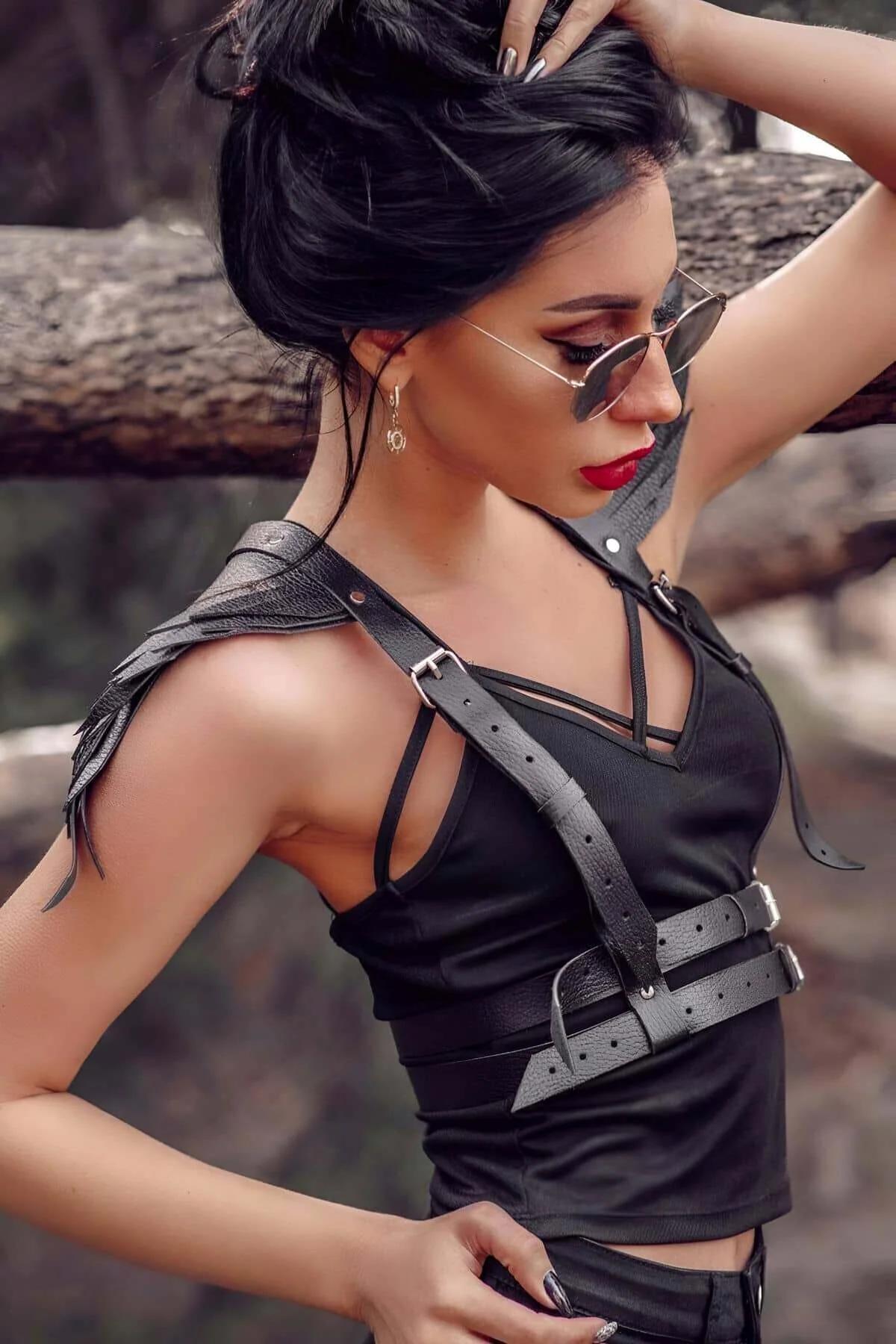 Strappy Double Buckle Faux Leather Body Harness
