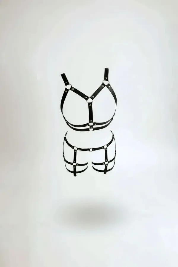 O-Ring Faux Leather Body Harness & Short Set