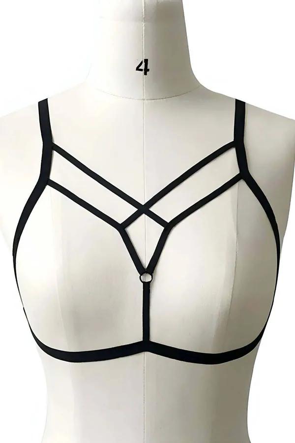 Strappy V-Neck Body Harness with O-Ring Accent