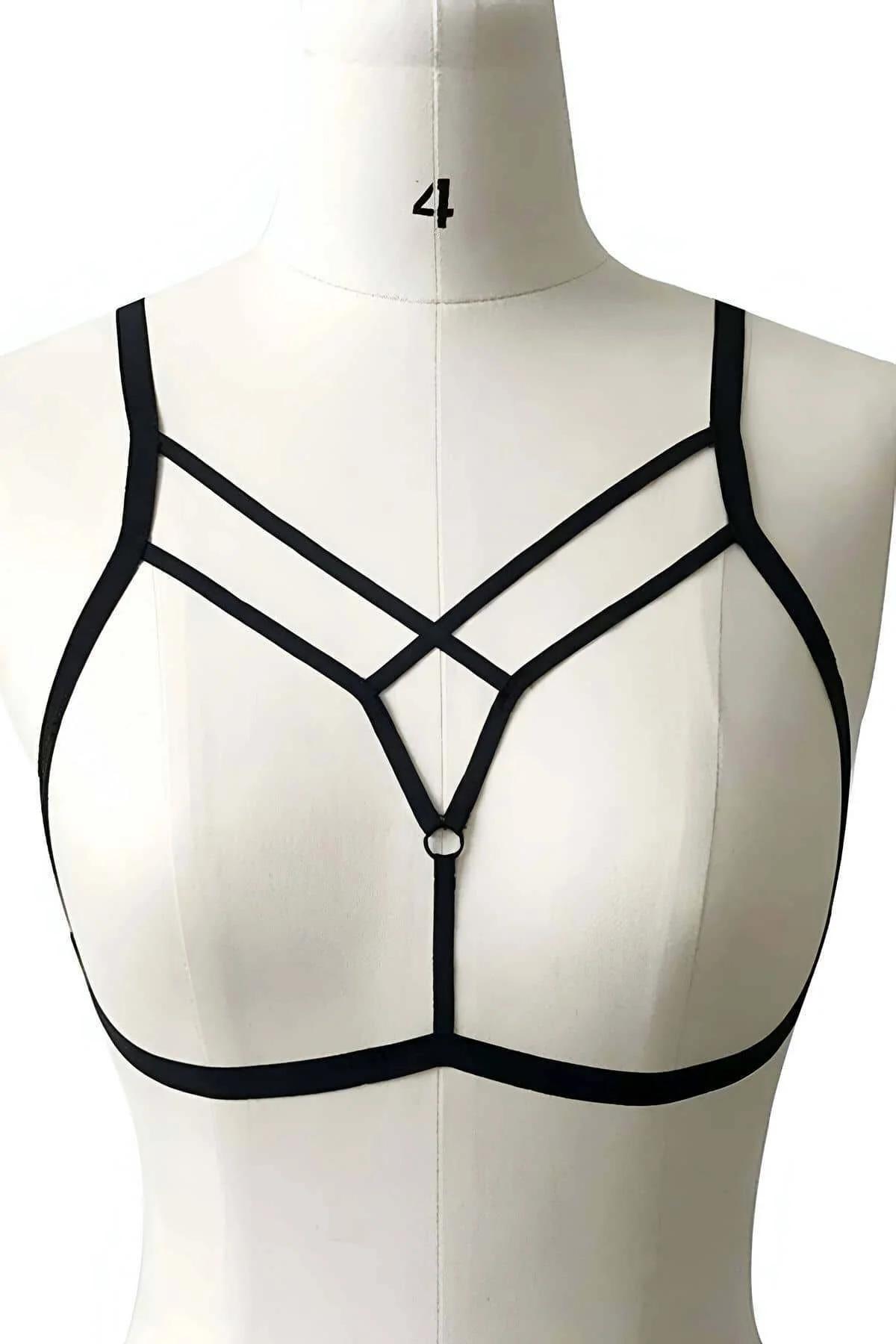 Strappy V-Neck Body Harness with O-Ring Accent