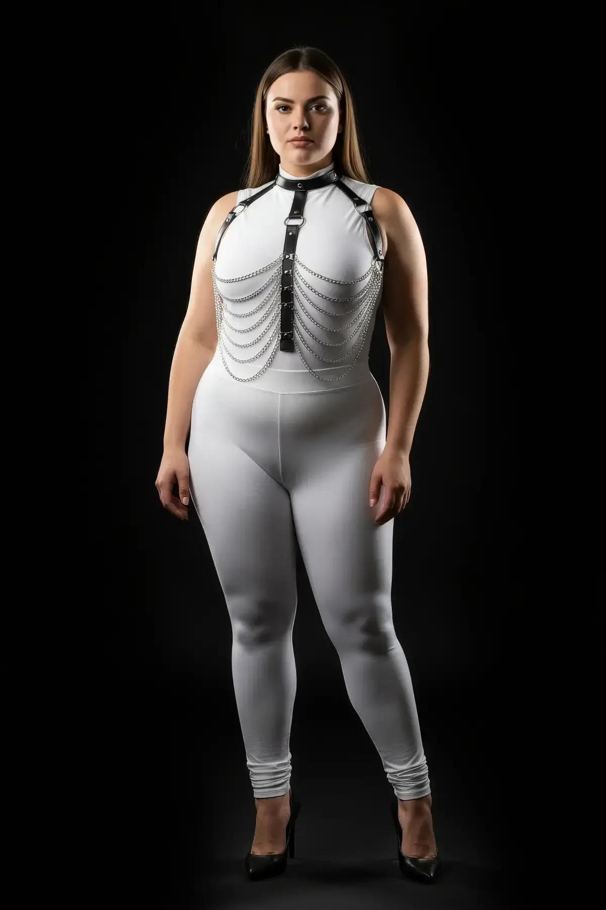 Chained Faux Leather Body Harness with Collar