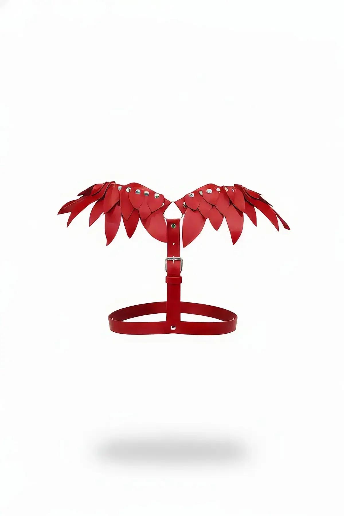 Red Winged Chest Harness with Layered Faux Leather Detail