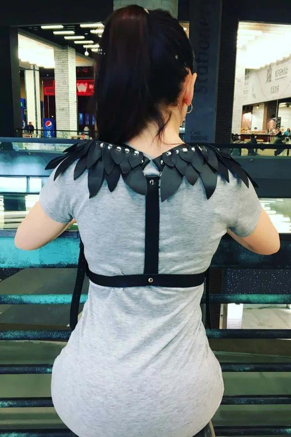 Winged Shoulder Harness with Studded Faux Leather Details