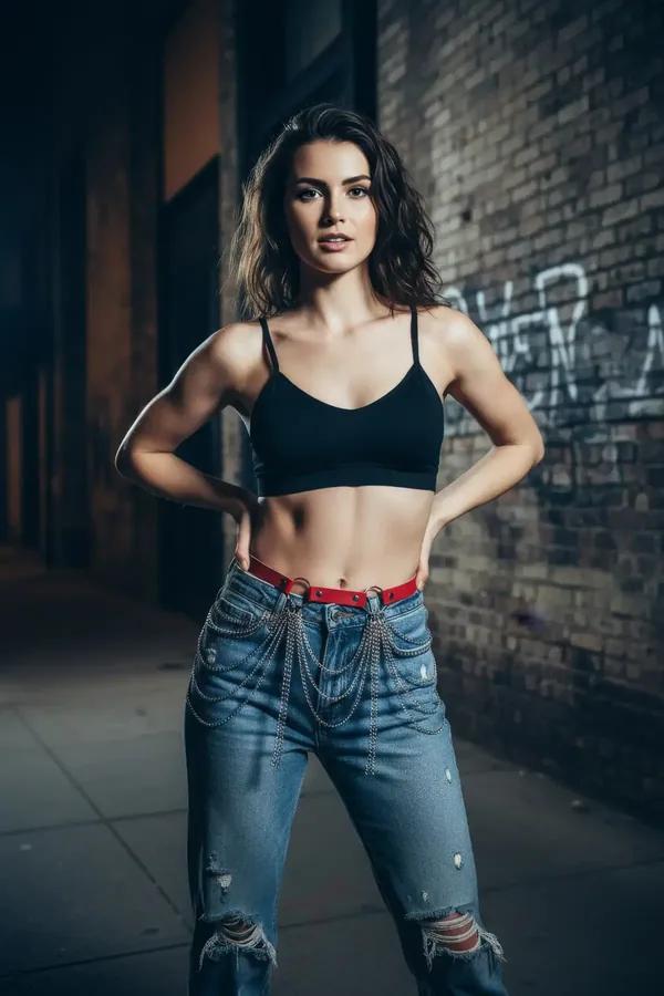 Red Faux Leather Waist Harness with Cascading Chains