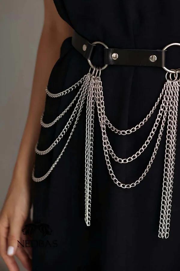 Chain Belt Harness with Cascading Silver Strands