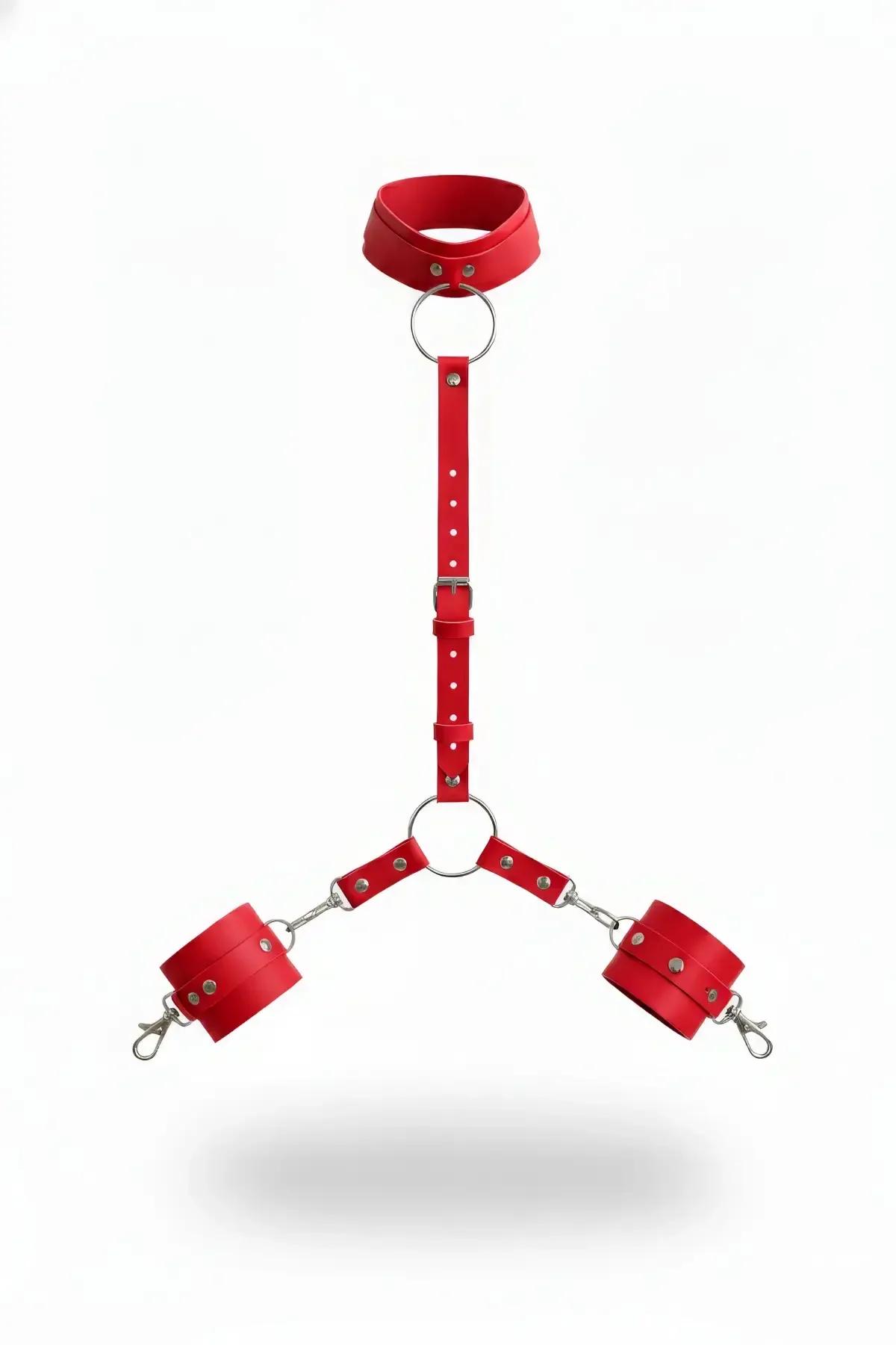 Red Faux Leather Collar & Handcuff Set