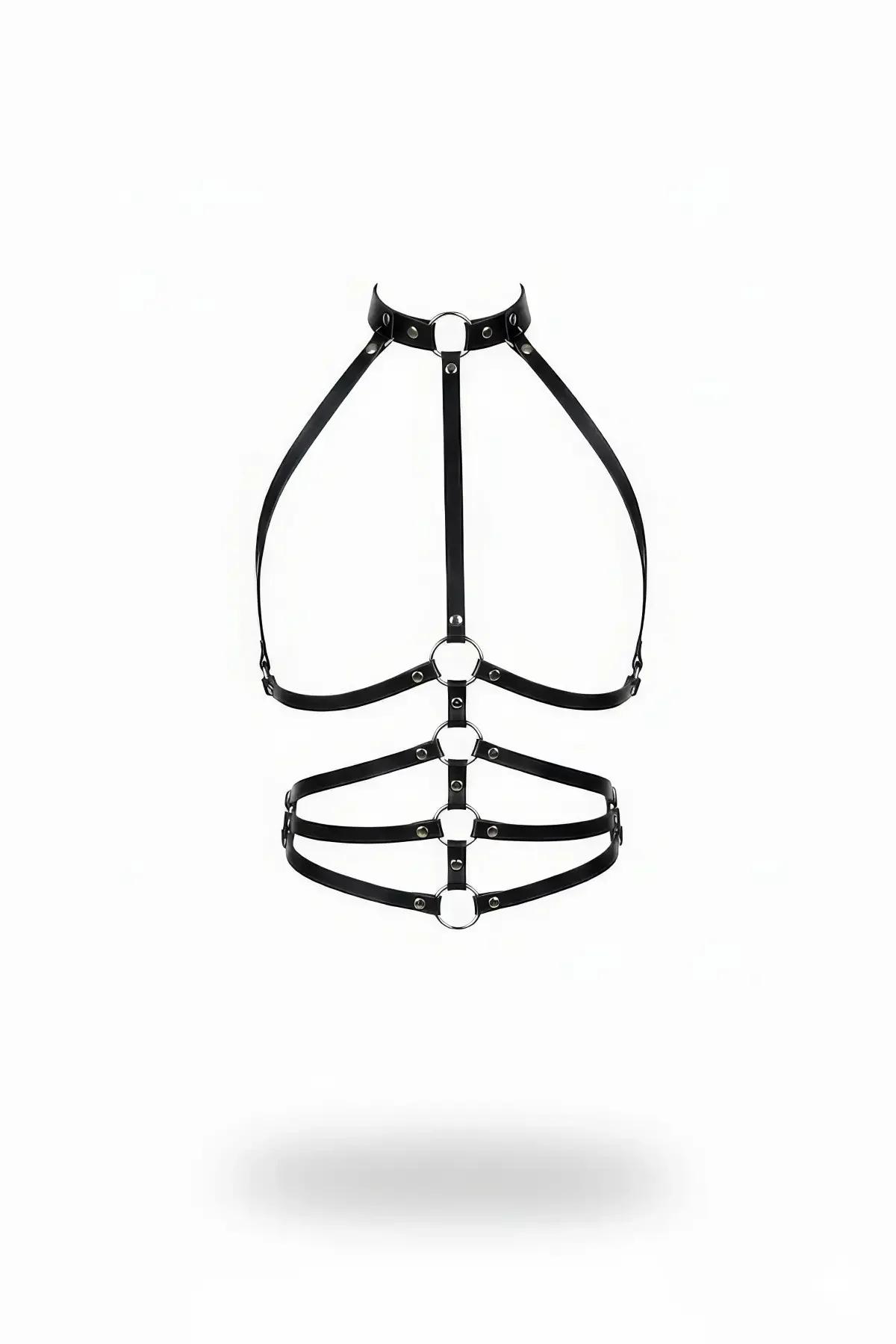 Multi-Strap Caged Faux Leather O-Ring Body Harness