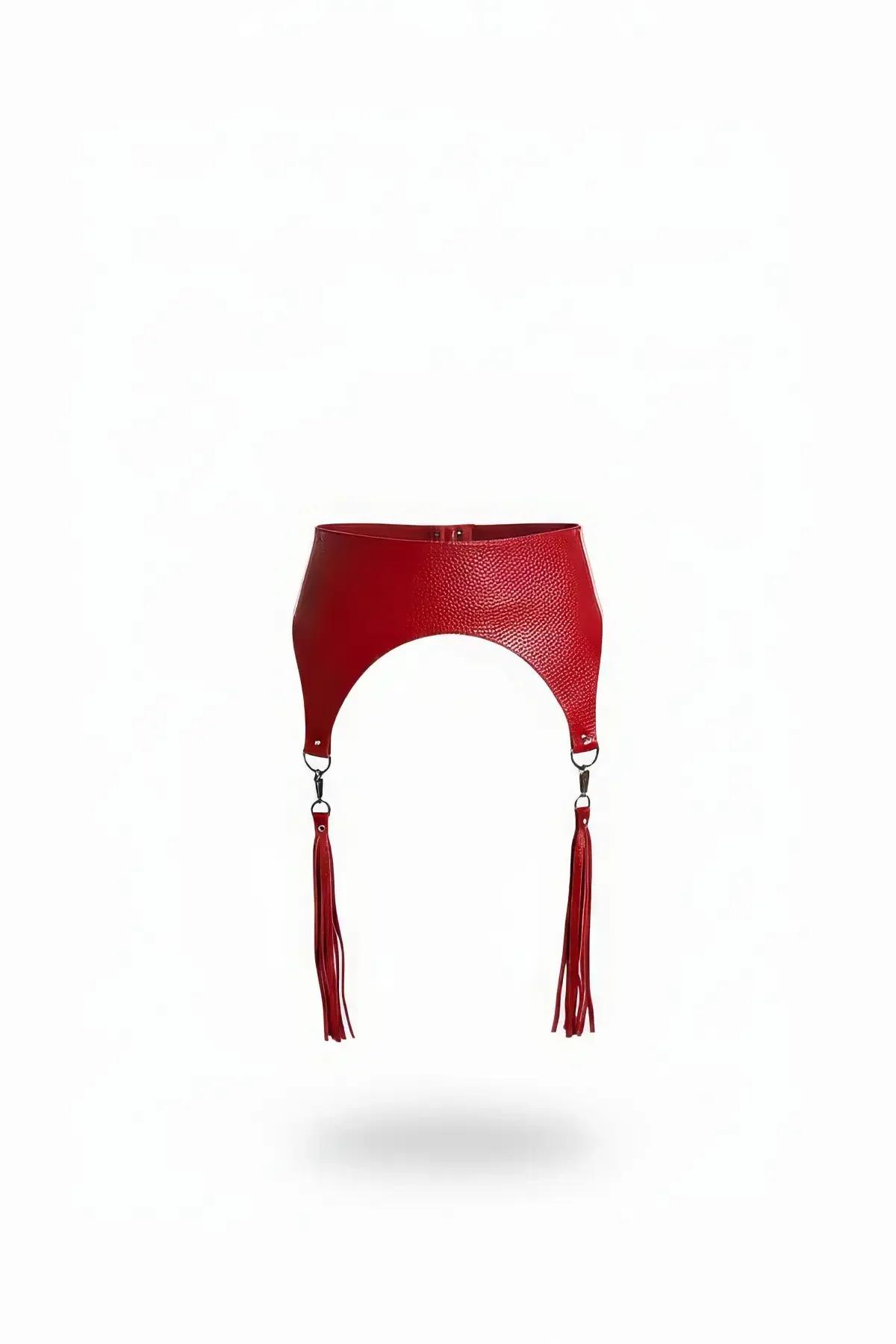 Red Waist Cincher with Detachable Faux Leather Tassels