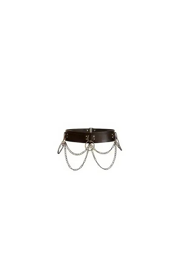 Faux Leather Waist Harness with Cascading Chains