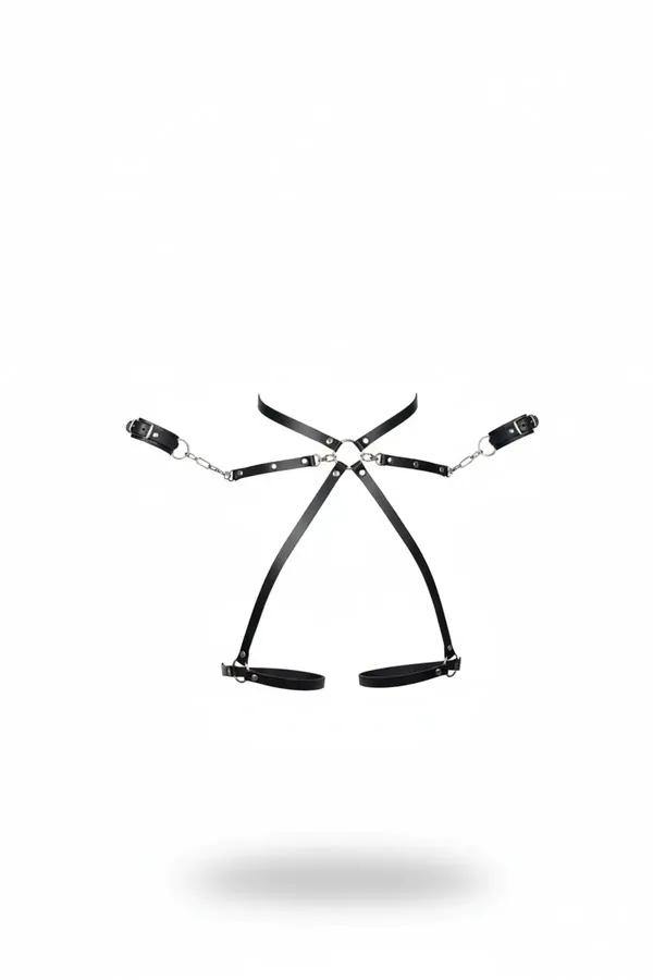 Faux Leather Full Body Harness with Chain Cuffs