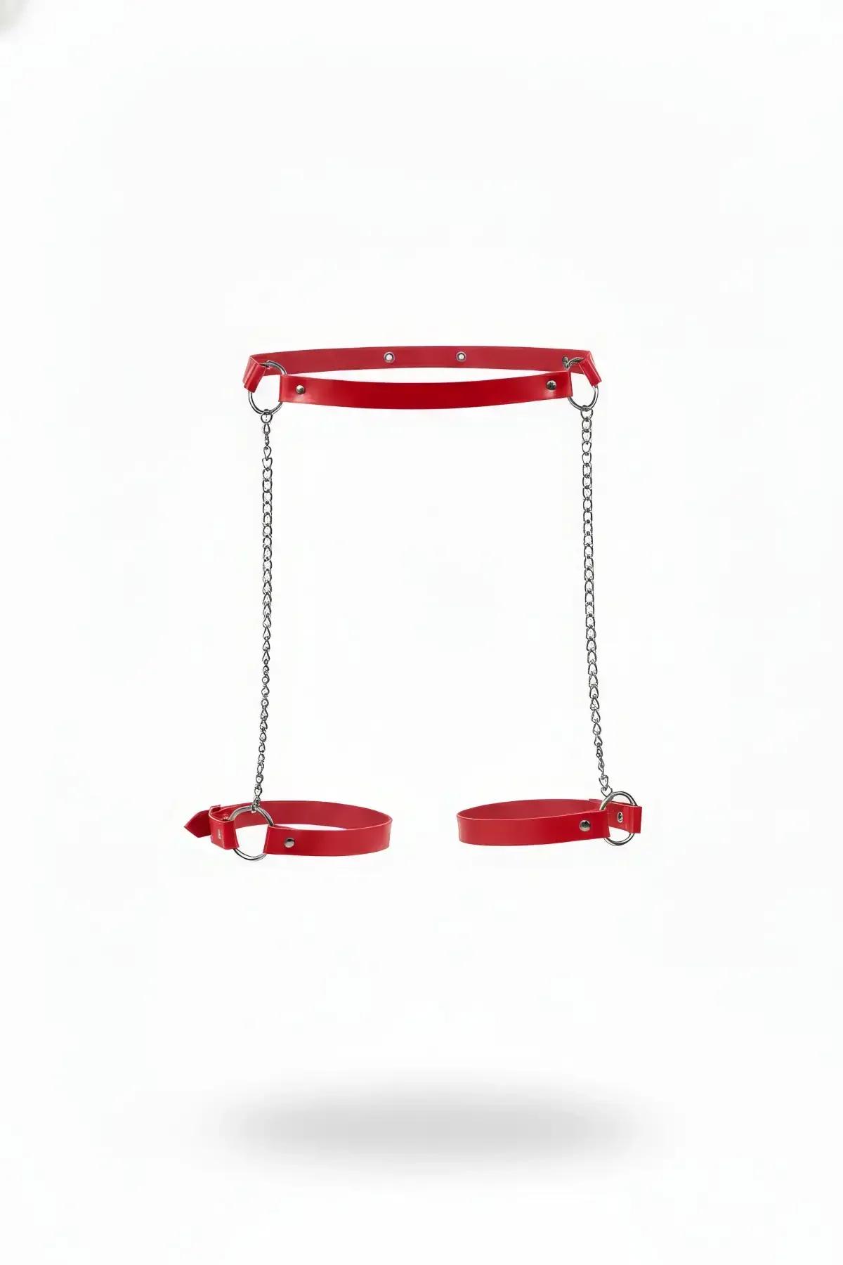 Red Faux Leather Leg Harness with Adjustable Garter Chains