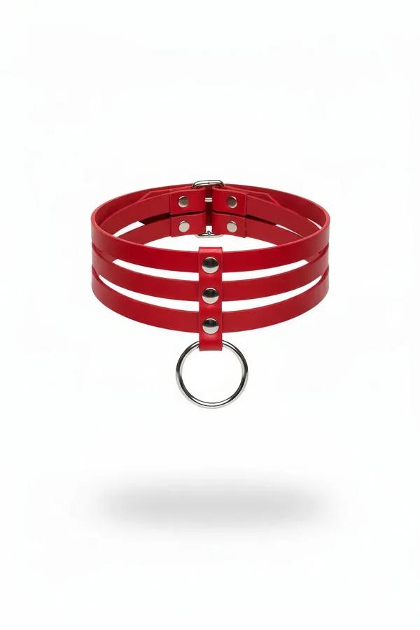 Red Triple Strap Choker with O-Ring Accent