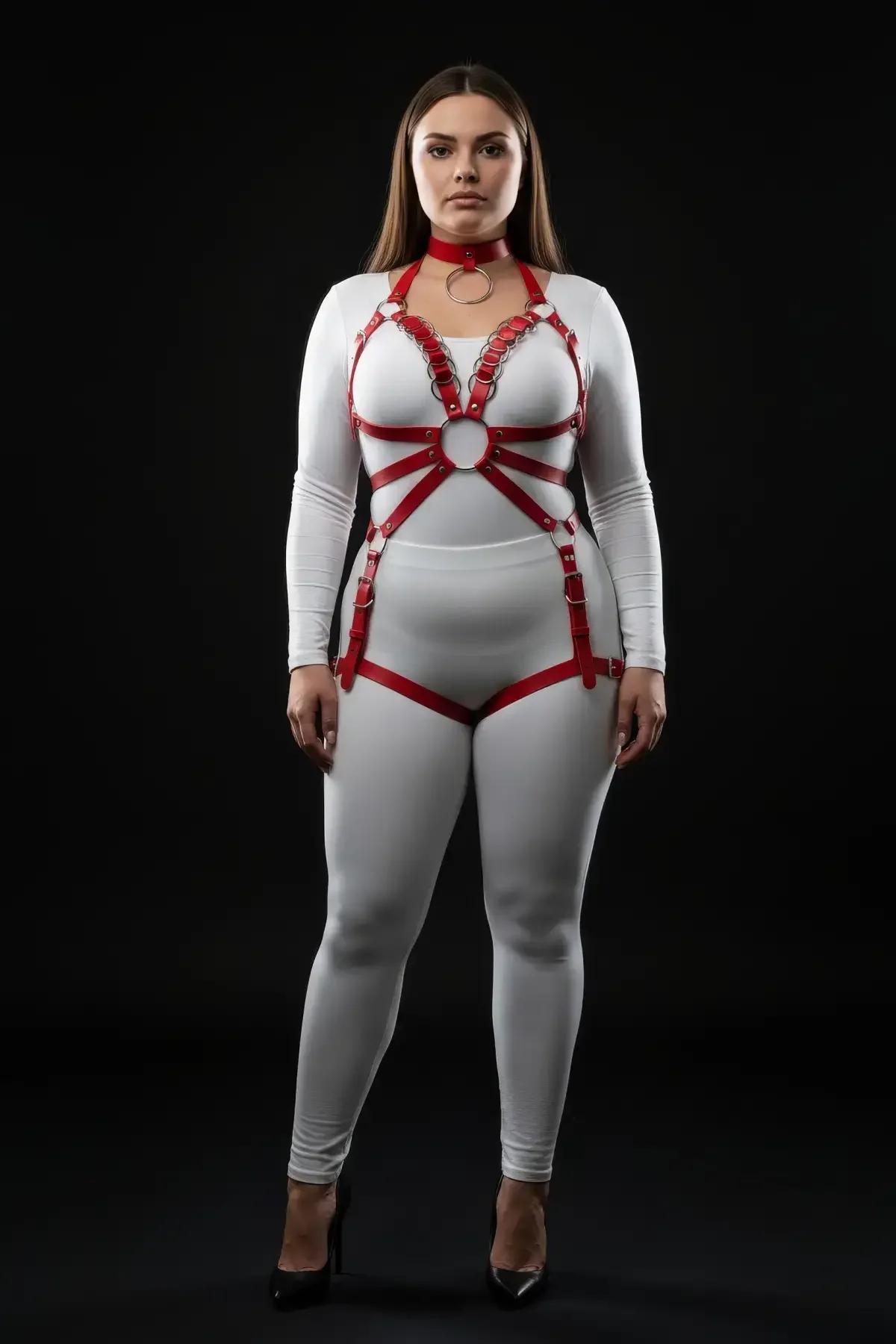 Red Strappy Full Body Harness with O-Ring