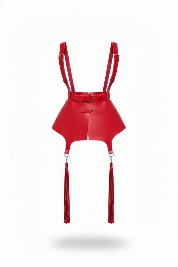 Red Faux Leather Waist Harness with Adjustable Shoulder Straps