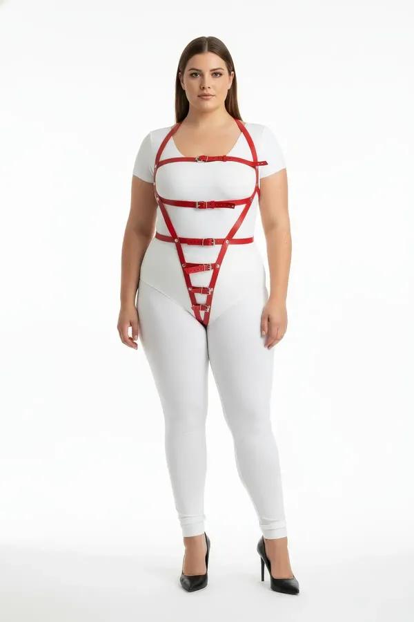 Red Faux Leather Body Harness with Adjustable Straps