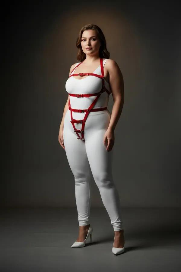 Red Faux Leather Body Harness with Adjustable Straps