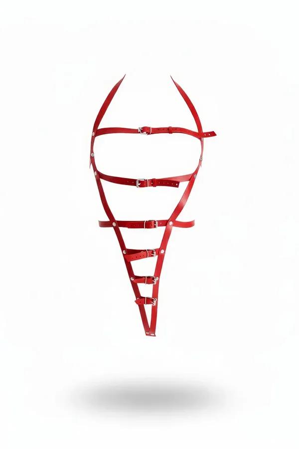 Red Faux Leather Full Body Harness with Crisscross Straps