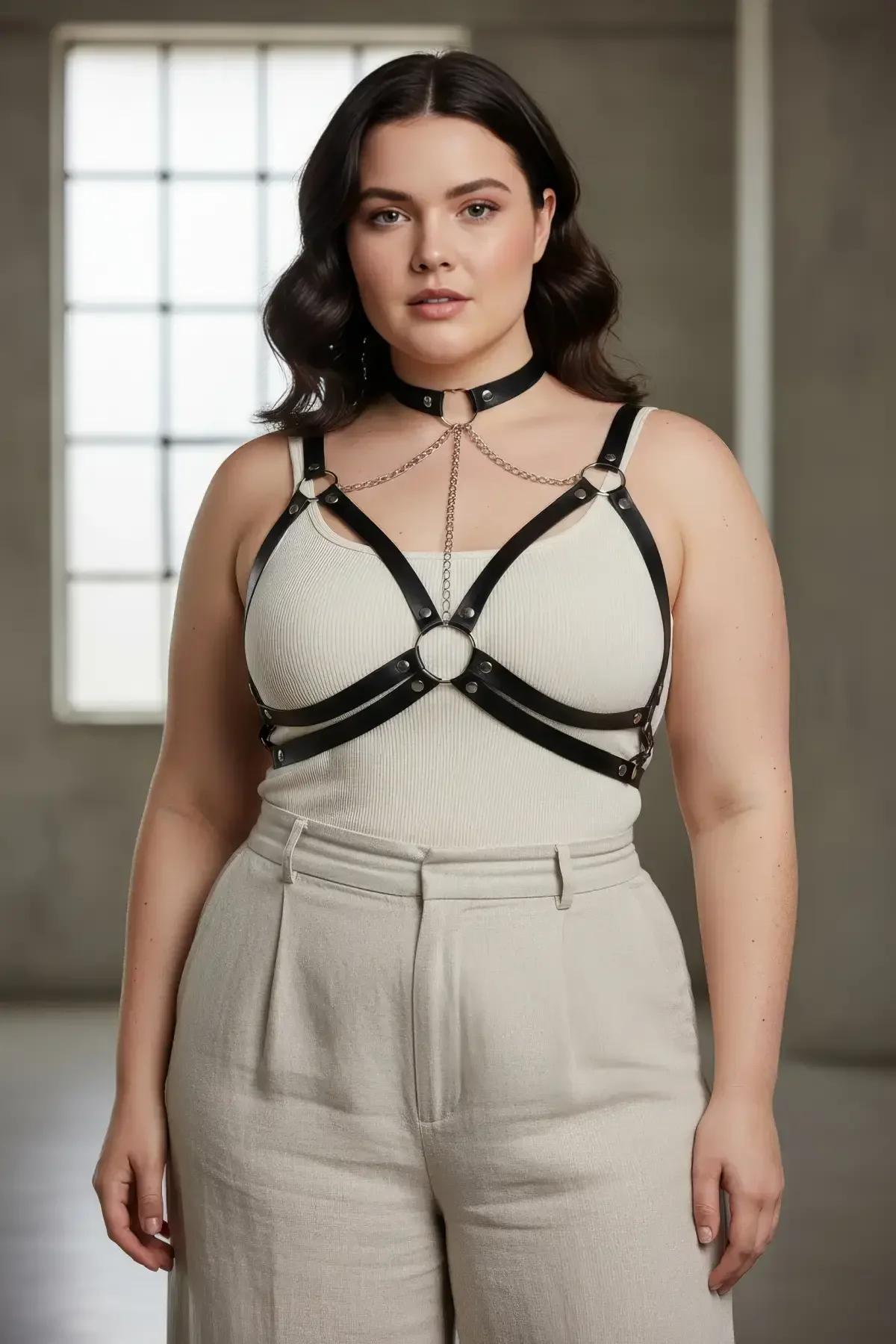Caged Chest Harness with Choker and Detachable Body Chain