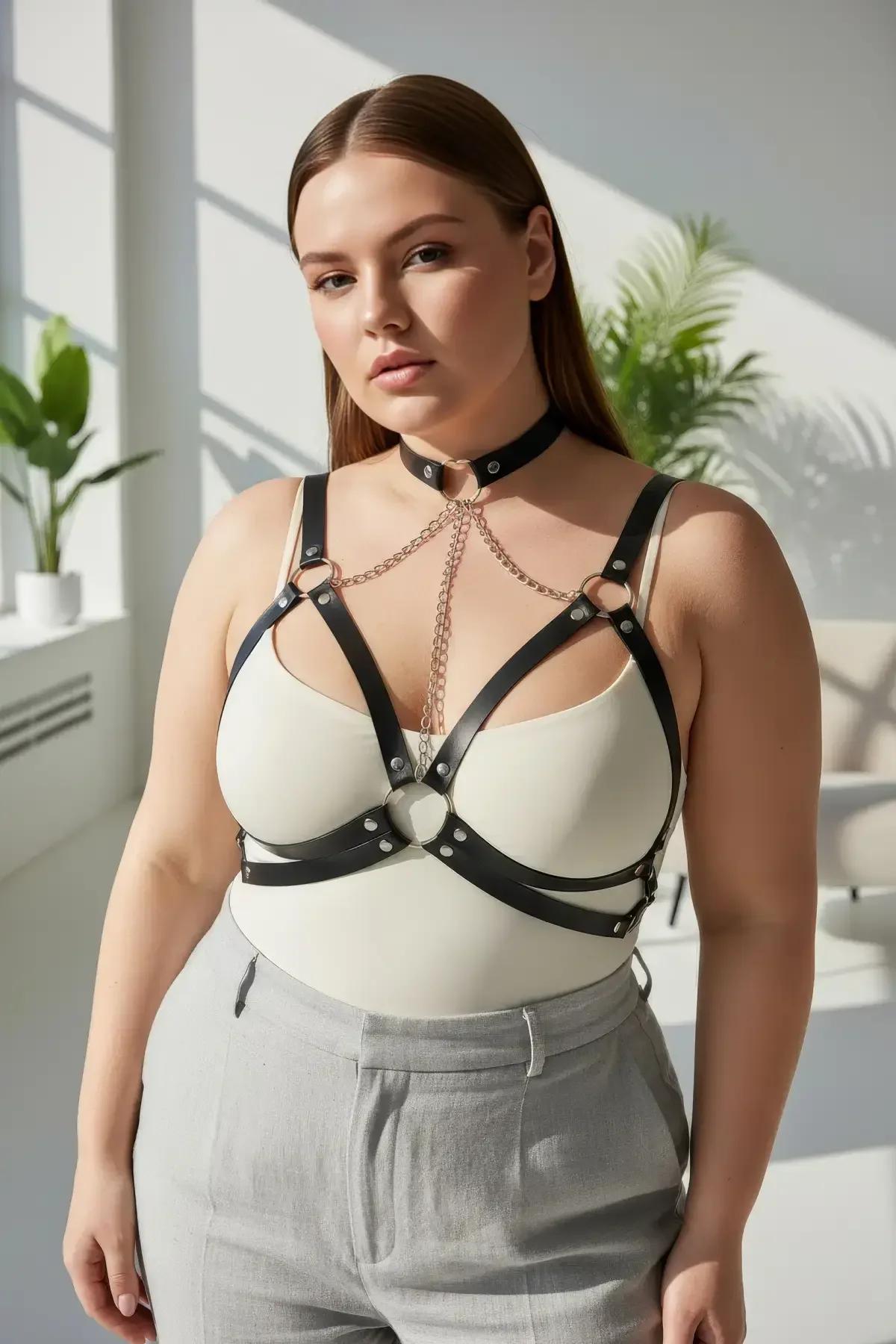 Caged Chest Harness with Choker and Detachable Body Chain
