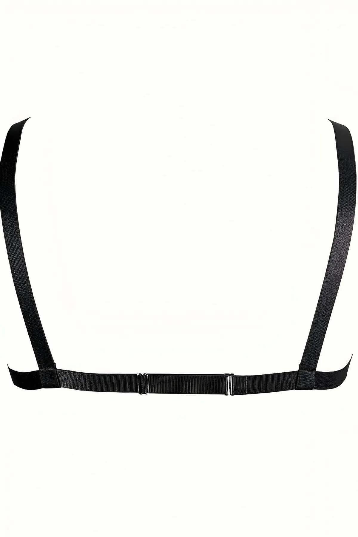 Black Faux Leather Chest Harness with Draped Chains
