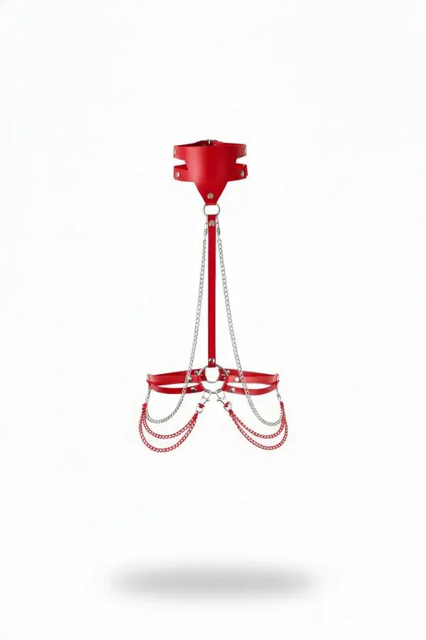 Chain Draped Faux Leather Neck & Underbust Harness
