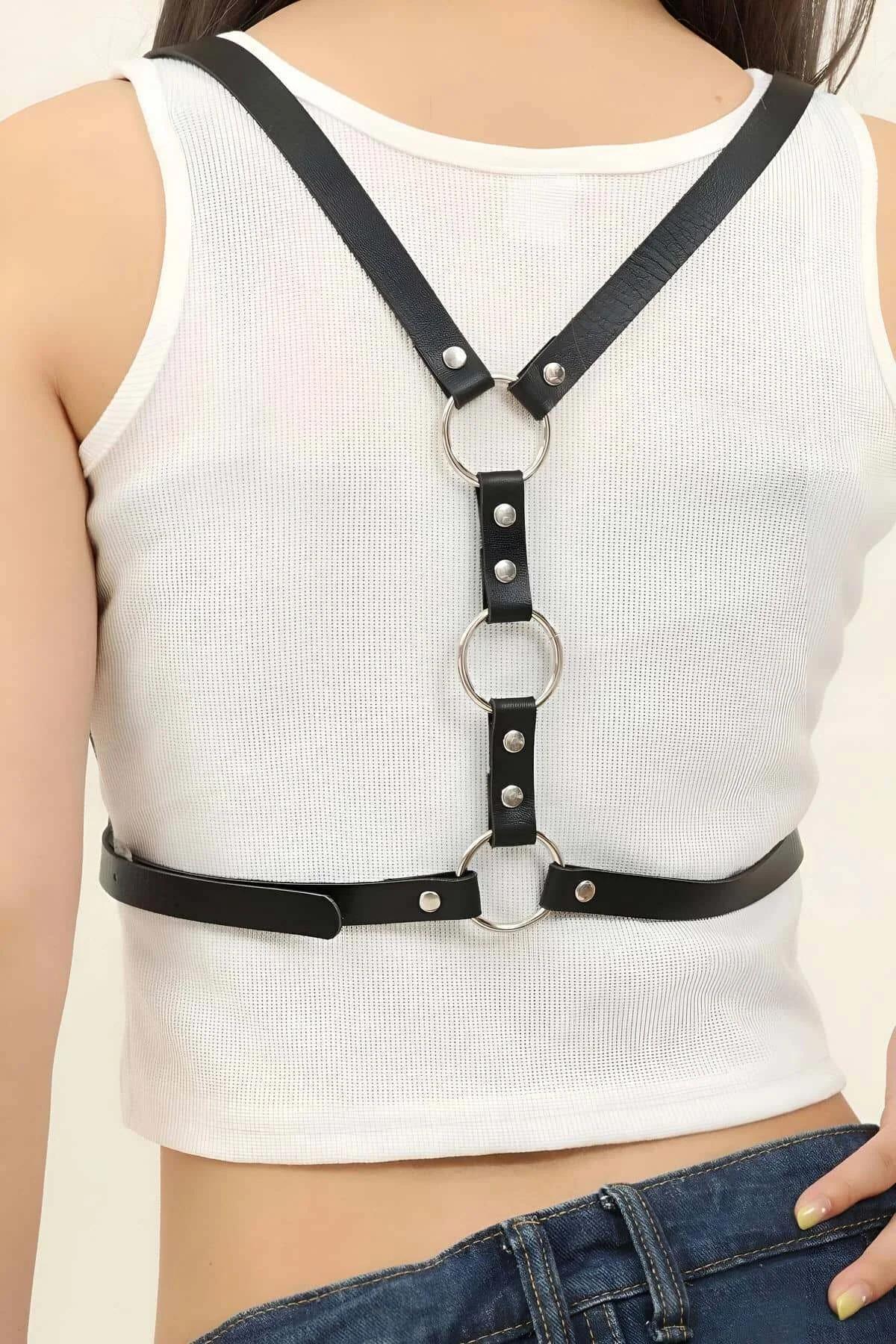 Minimalist Faux Leather Chest Harness with Buckle