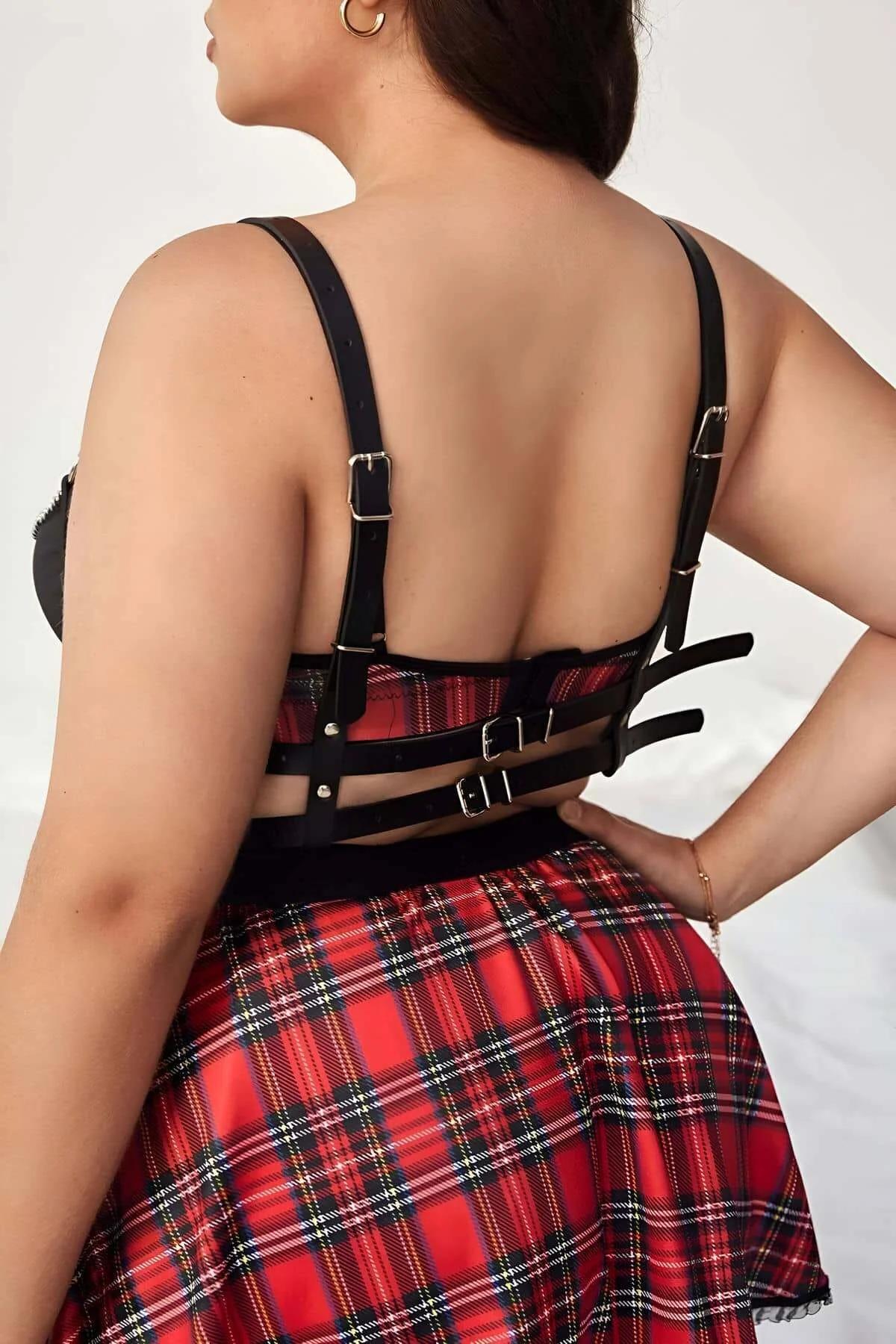 Faux Leather Harness with Layered Chains