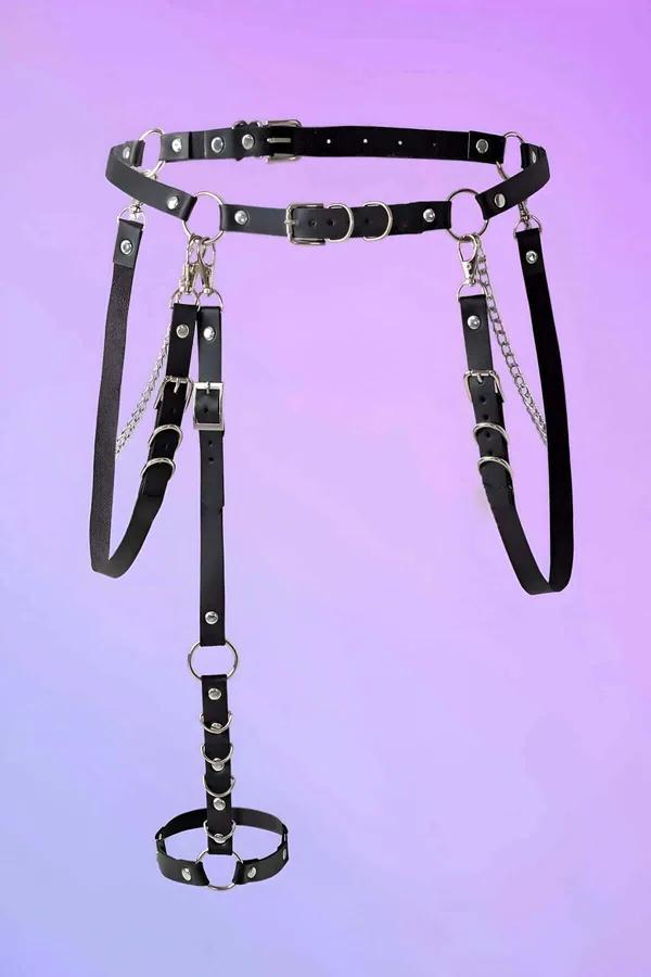 Body Harness with Chain and O-Ring Leg Garter