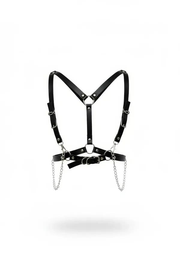 Adjustable Faux Leather Chest Harness with Detachable Chains