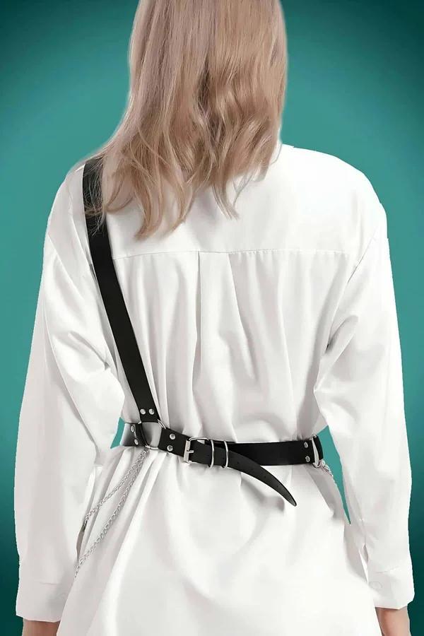 Triple Buckle Faux Leather Chest Harness Belt with Chains