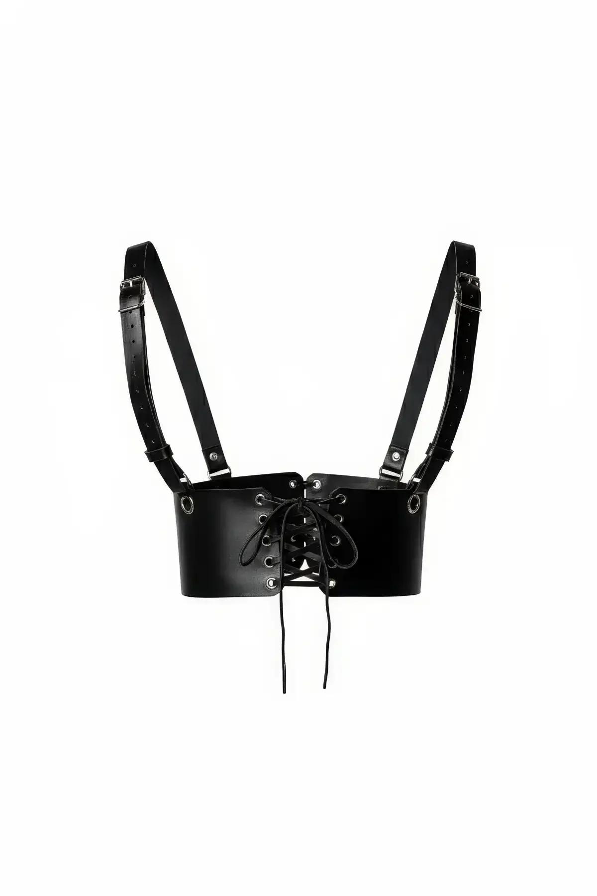 Faux Leather Underbust Cincher Harness with Front Lacing