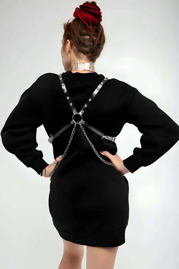 Transparent Studded Body Harness & Choker Set with Chains