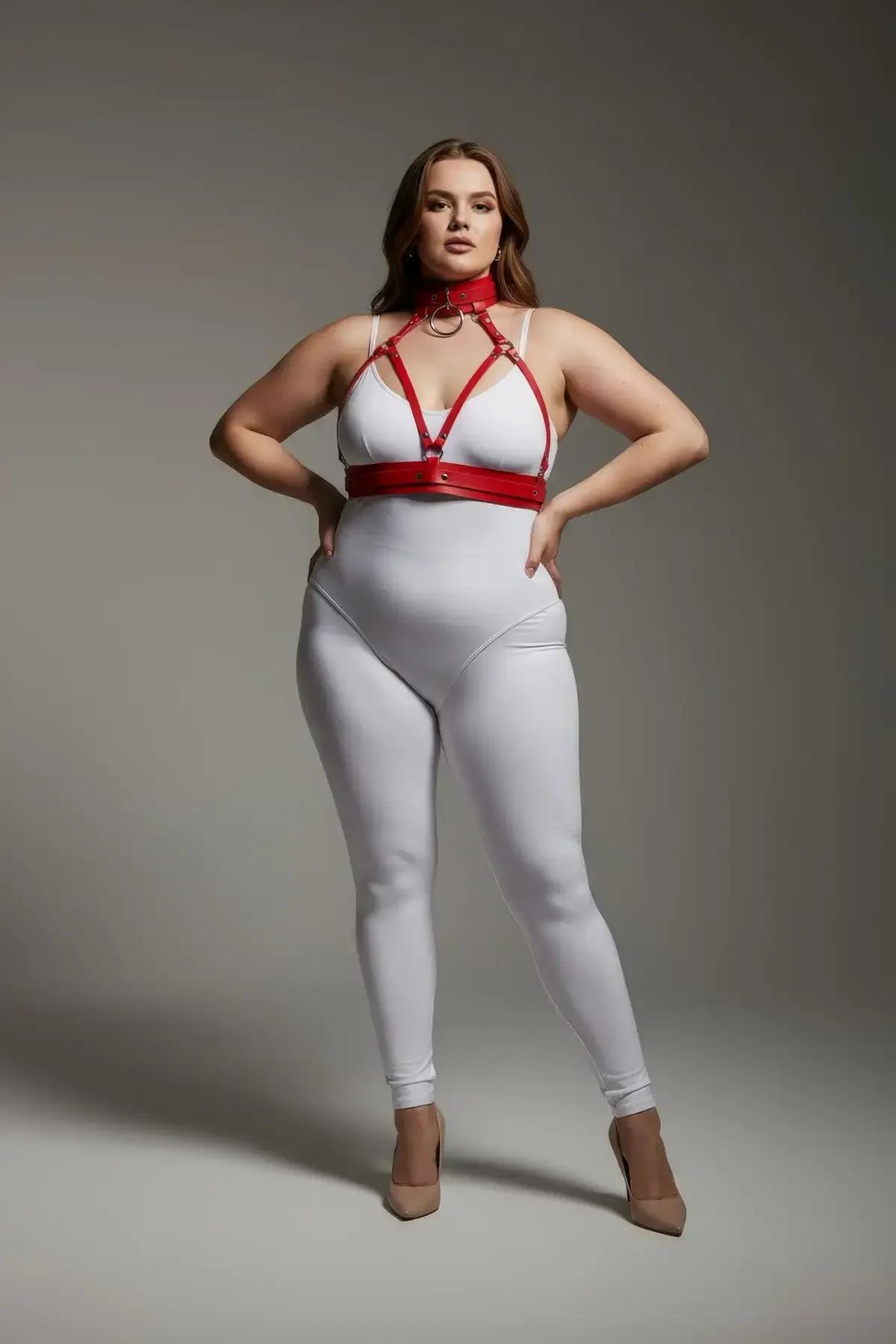 Red Strappy Harness with Choker and O-Ring
