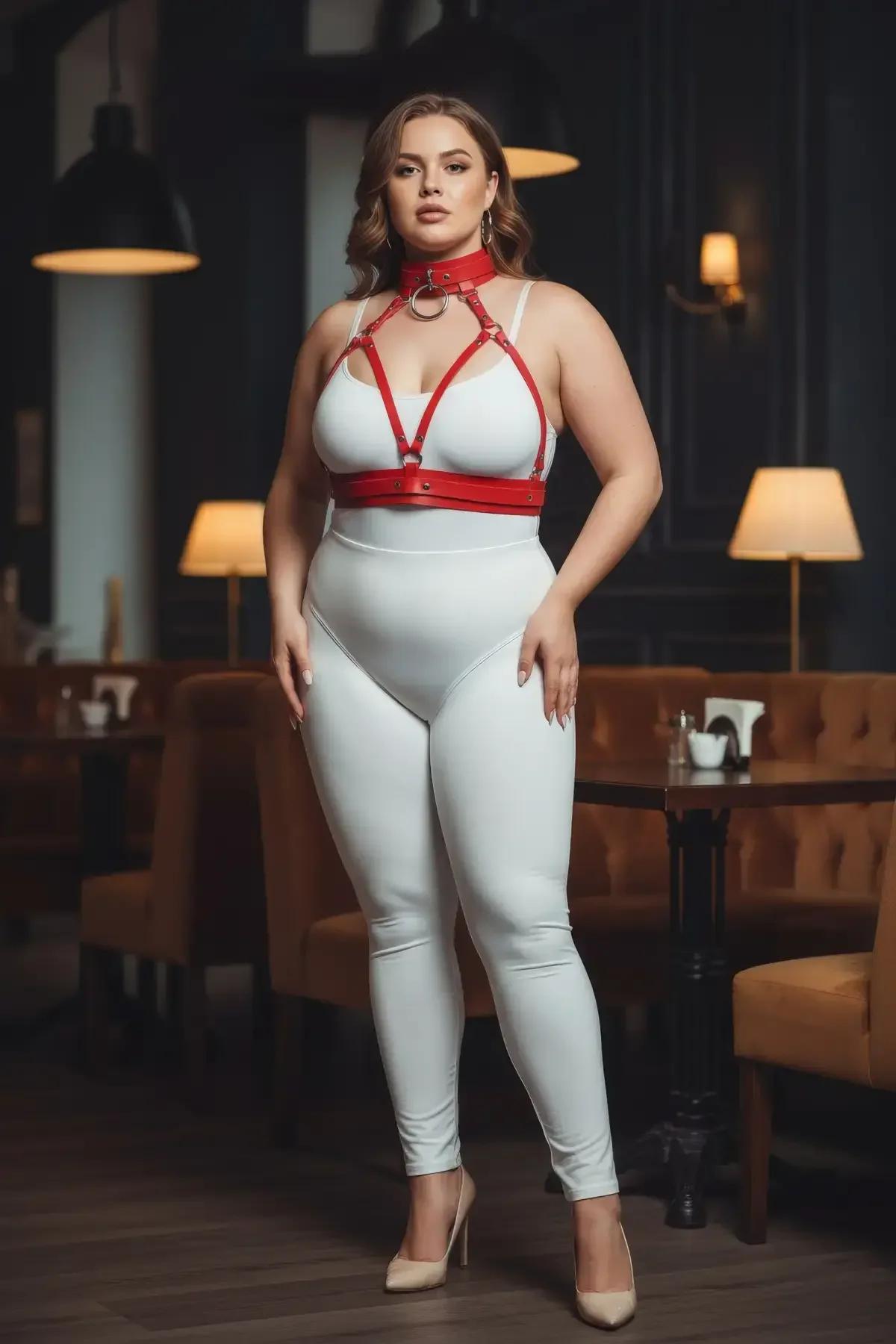 Red Strappy Harness with Choker and O-Ring