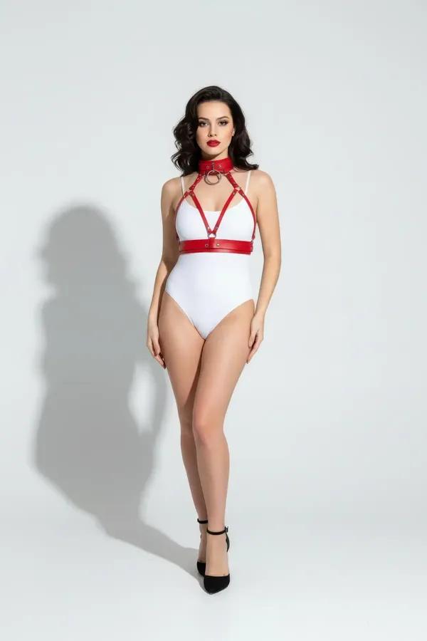 Red Faux Leather Choker & Chest Harness Set
