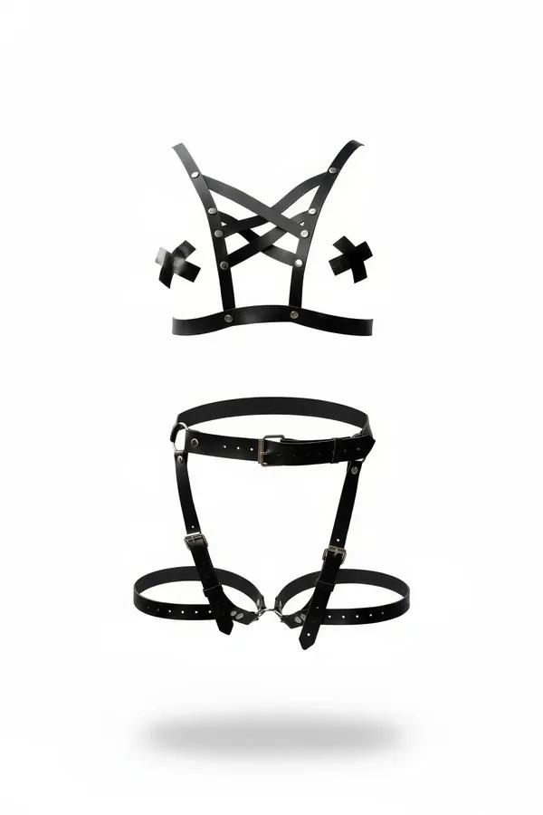 Cross Detail Chest Harness & Garter Leg Straps Set