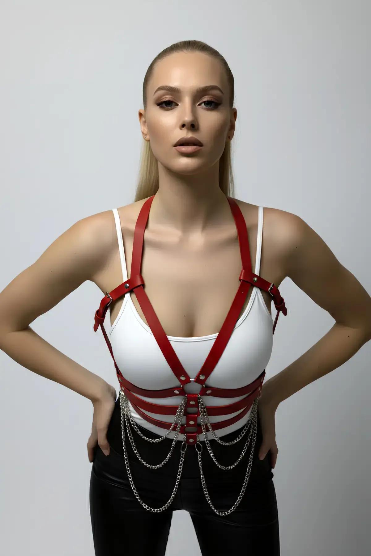 Strappy Chest Harness with Draped Waist Chains