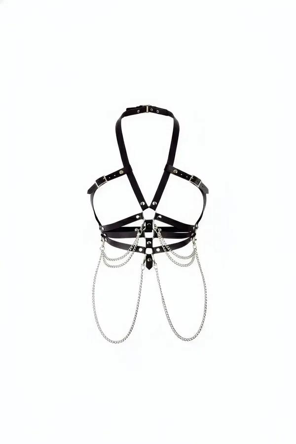 Halter Body Harness with Layered Silver Chains